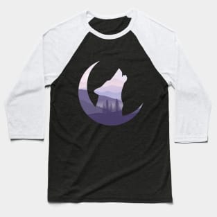 Wolf purple landscape silhouette howling to the moon Baseball T-Shirt